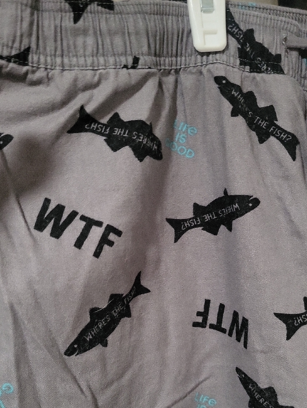 Life Is Good Men's Gray Sweatpants with Black Fish Print and Teal Logo
